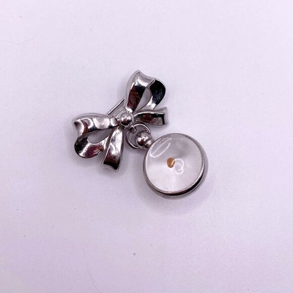 Vintage Coro Mustard Seed Brooch Silver-Tone Bow and a Lucite Resin Orb - Picture 2 of 6